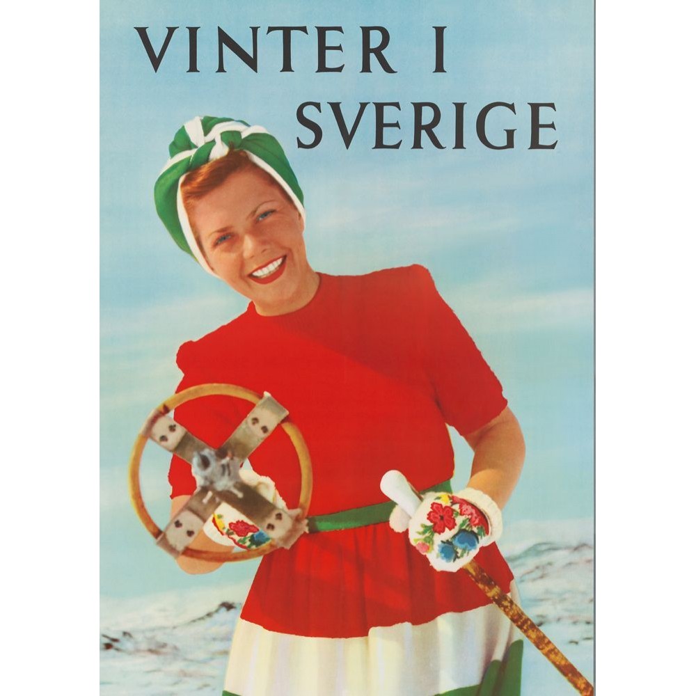 Vinter i Sverige Skidflicka, affisch 1951 21x30cm